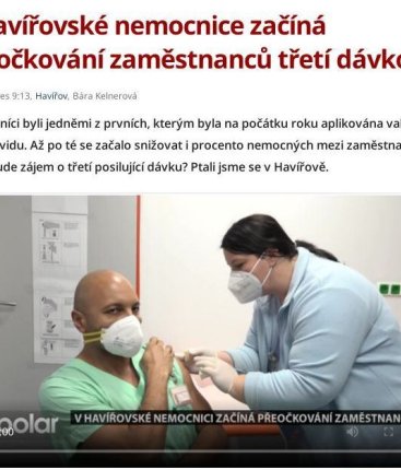 V havířovské nemocnici začíná přeočkování zaměstnanců třetí dávkou