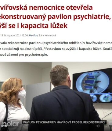 Havířovská nemocnice otevřela zrekonstruovaný pavilon psychiatrie, zvýší se i kapacita lůžek