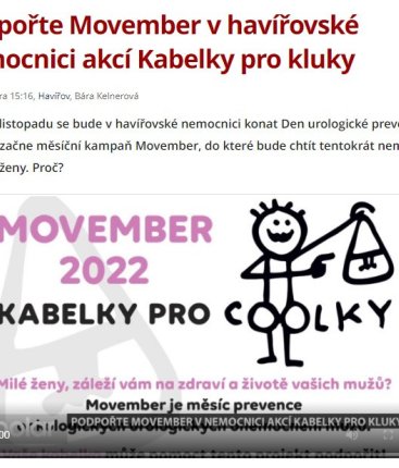 Podpořte Movember v havířovské nemocnici akcí Kabelky pro kluky